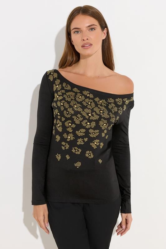 Evans STAR Black Animal Embellished Top