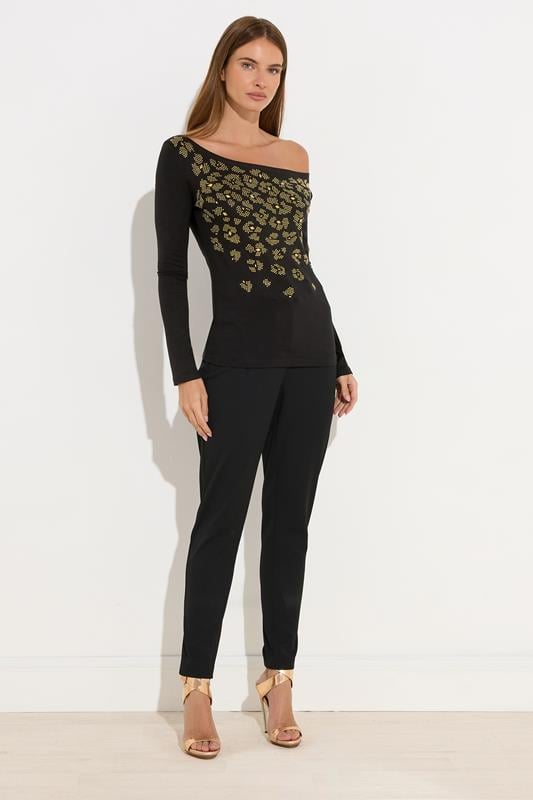 Evans STAR Black Animal Embellished Top