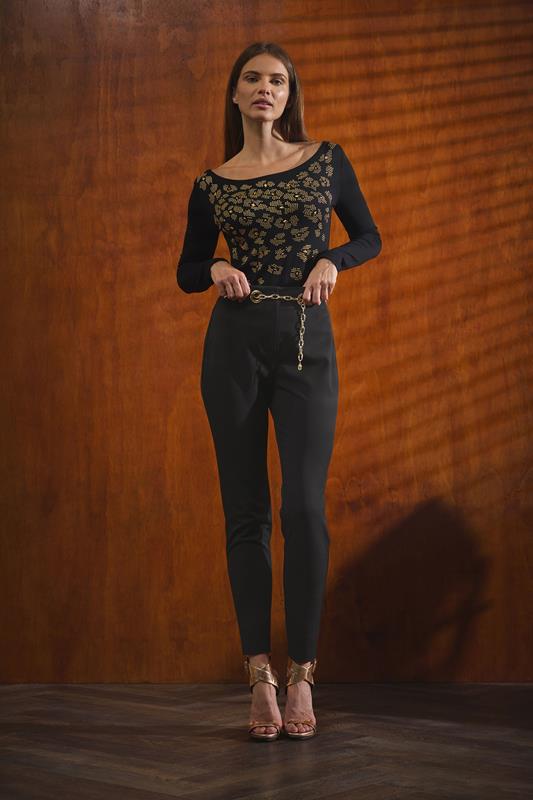 evans STAR Black Animal Embellished Top