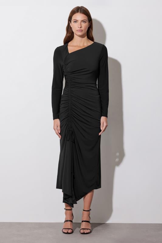 evans STAR Black Asymmetric Ruched Dress