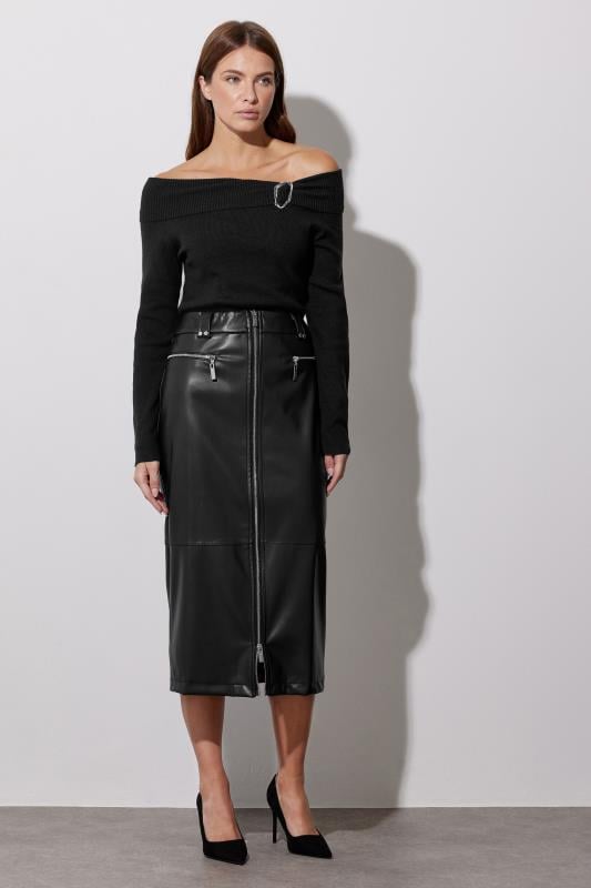 Evans STAR Black Bardot Buckle Detail Jumper