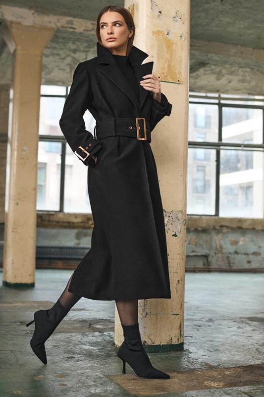 evans STAR Black Buckle Wrap Coat