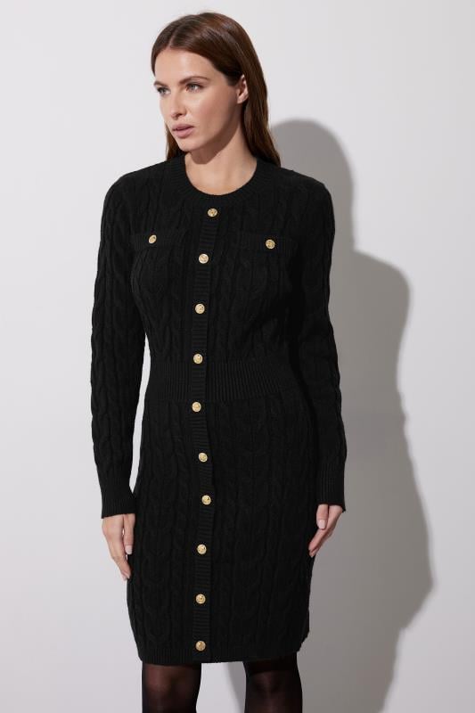 Evans STAR Black Button Detail Cable Knit Dress
