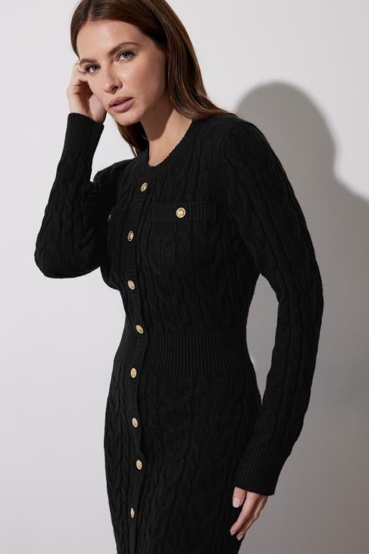 Evans STAR Black Button Detail Cable Knit Dress