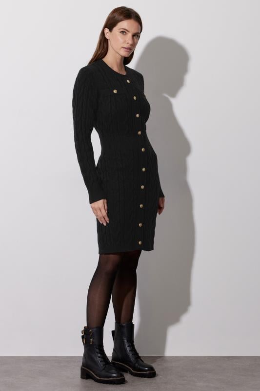 evans STAR Black Button Detail Cable Knit Dress