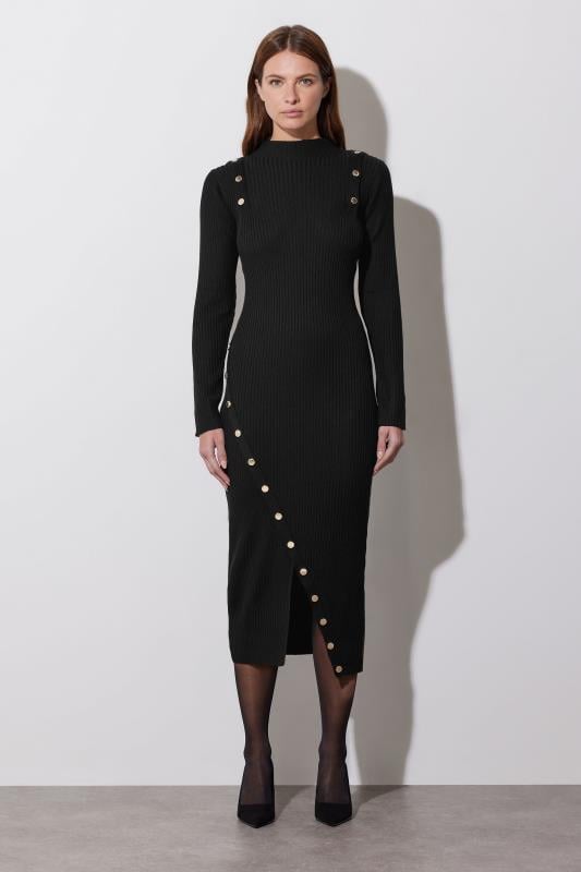 Evans STAR Black Button Detail Knitted Dress
