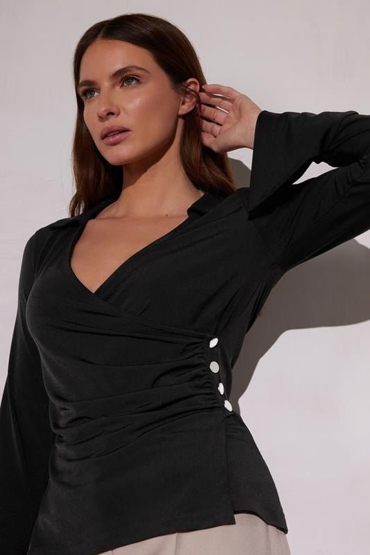 Evans STAR Black Button Detail Wrap Top