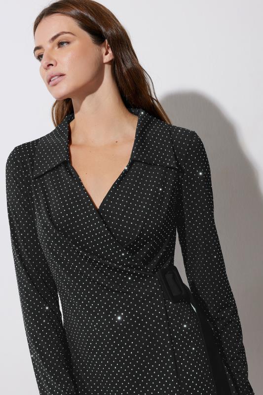Evans STAR Black Diamante Belted Wrap Dress
