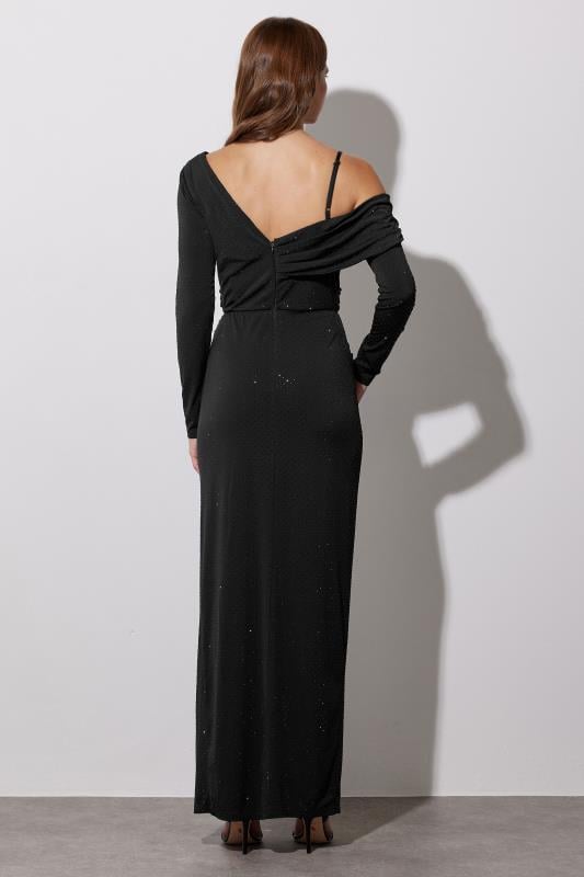 Evans STAR Black Diamante One Shoulder Maxi Dress