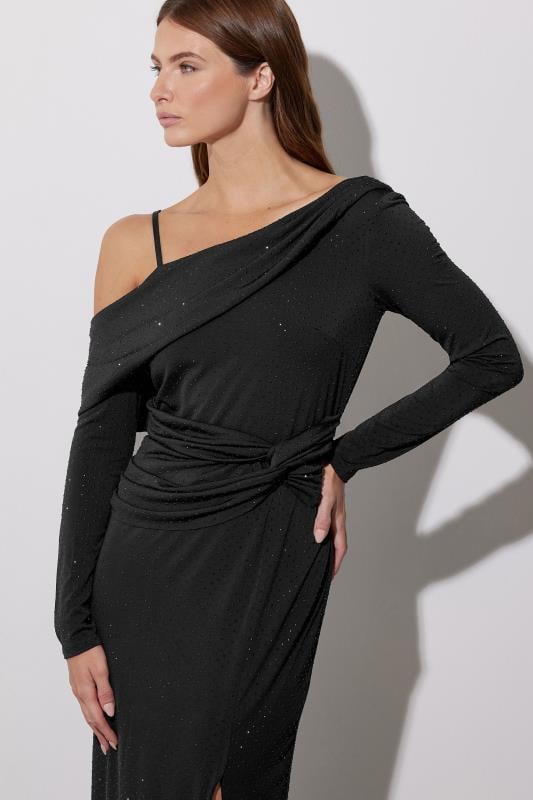 Evans STAR Black Diamante One Shoulder Maxi Dress