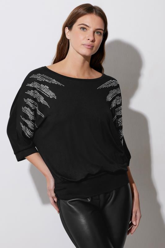 evans STAR Black Diamante Sleeve Top
