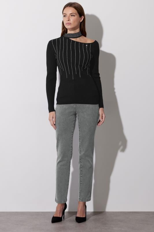 Evans STAR Black Embellished Asymmetric Jumper