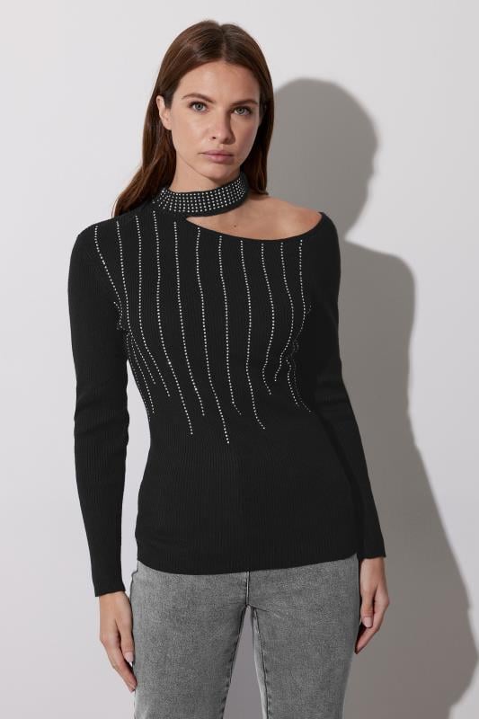 Evans STAR Black Embellished Asymmetric Jumper