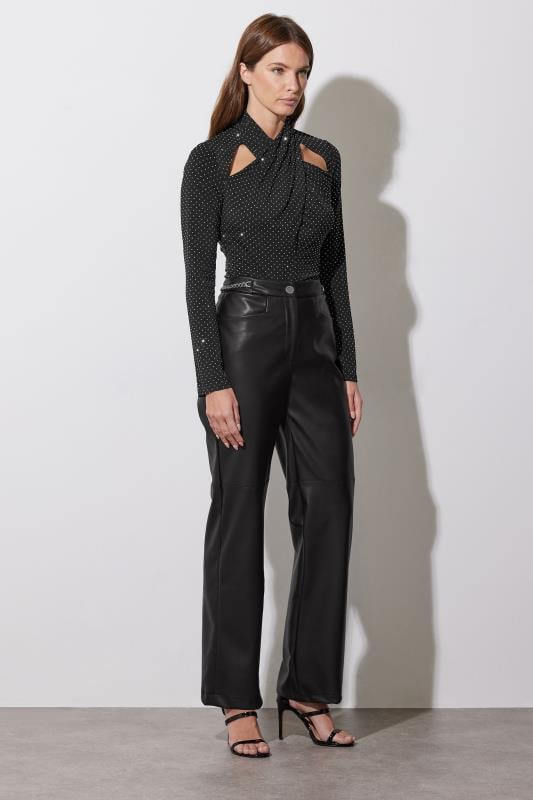 Evans STAR Black Embellished Cut Out Wrap Top