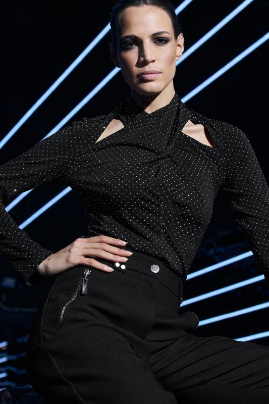 evans STAR Black Embellished Cut Out Wrap Top