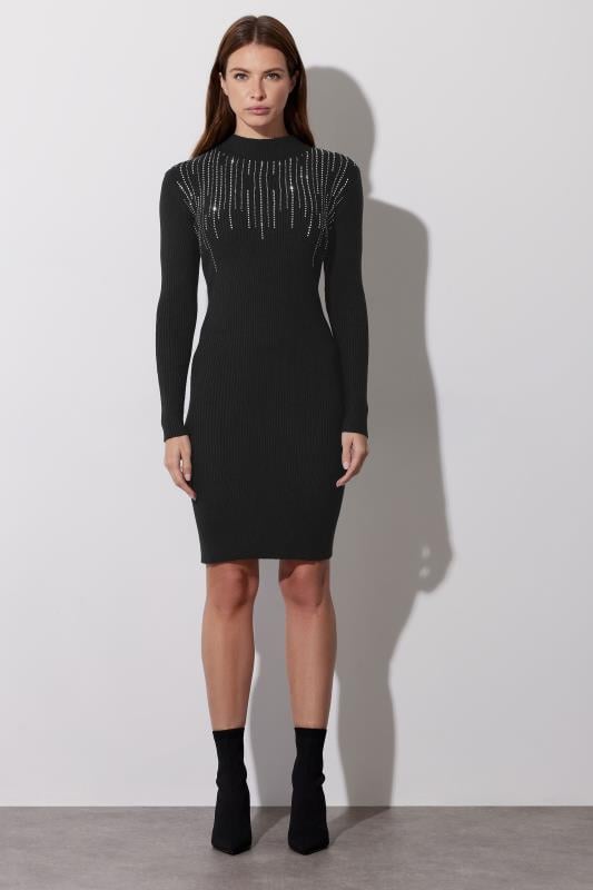 Evans STAR Black Embellished Neckline Dress