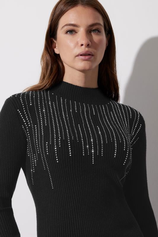 Evans STAR Black Embellished Neckline Dress