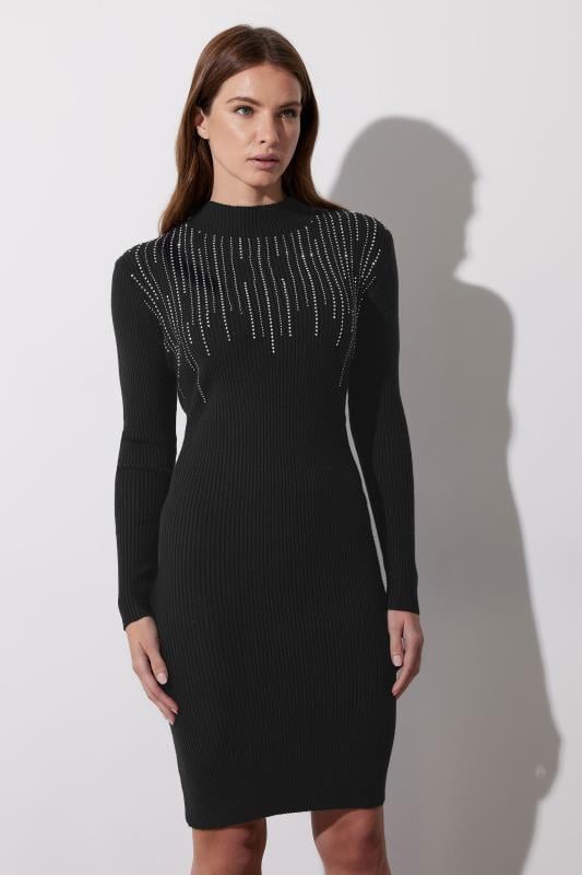evans STAR Black Embellished Neckline Dress