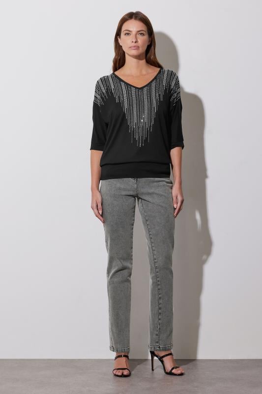 Evans STAR Black Embellished Neckline Top