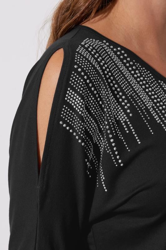 Evans STAR Black Embellished Neckline Top