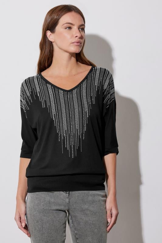 evans STAR Black Embellished Neckline Top