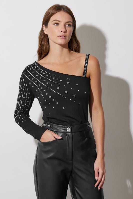 evans STAR Black Eyelet Asymmetric Top