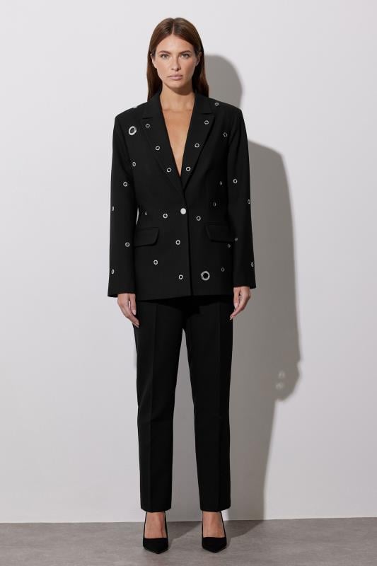 Evans STAR Black Eyelet Detail Blazer