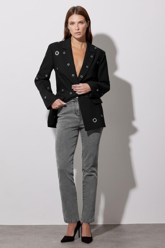 Evans STAR Black Eyelet Detail Blazer