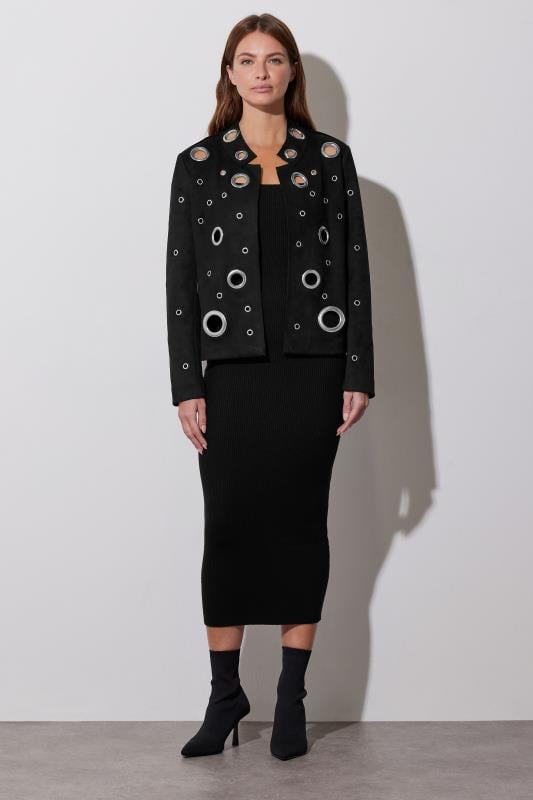 Evans STAR Black Eyelet Detail Tailored Jacket
