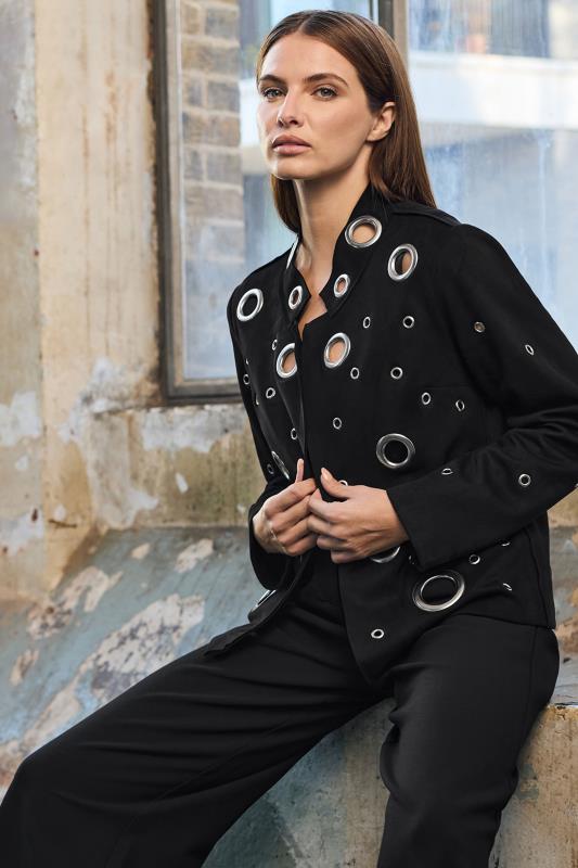 evans STAR Black Eyelet Detail Tailored Jacket