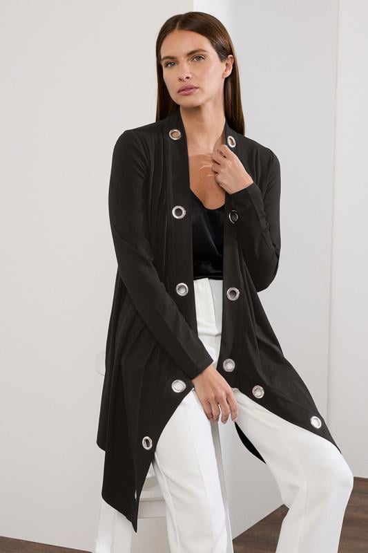 Evans STAR Black Eyelet Detail Waterfall Cardigan