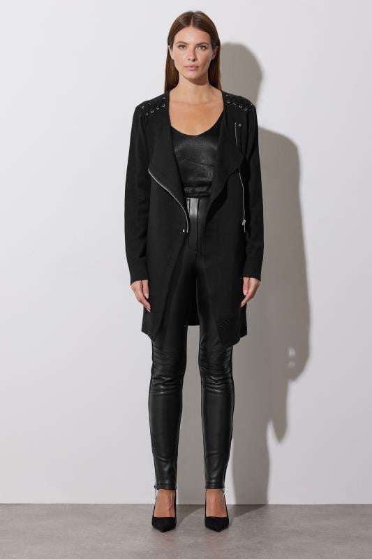 Evans STAR Black Eyelet Detail Zip Cardigan