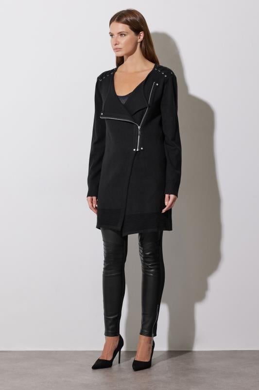 Evans STAR Black Eyelet Detail Zip Cardigan