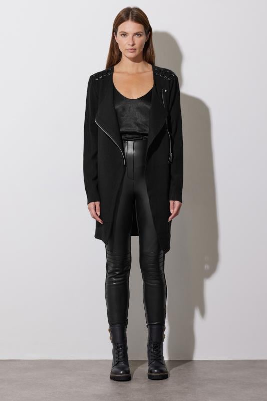 Evans STAR Black Eyelet Detail Zip Cardigan