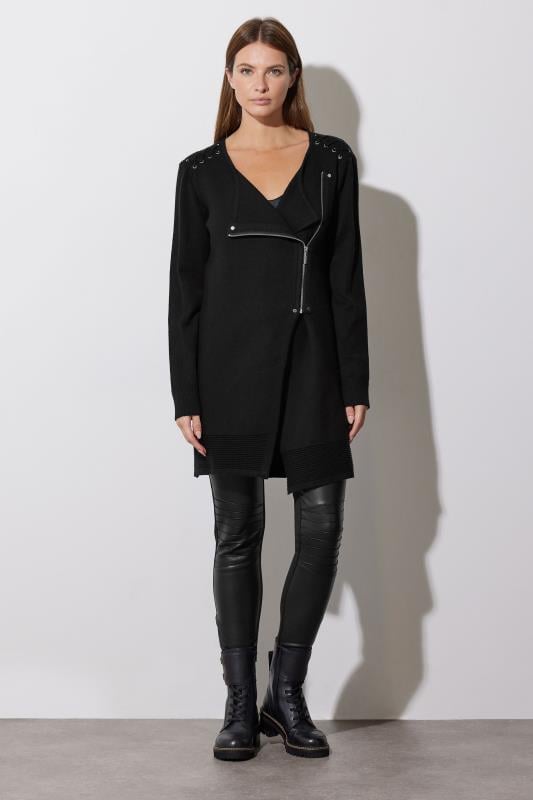 evans STAR Black Eyelet Detail Zip Cardigan