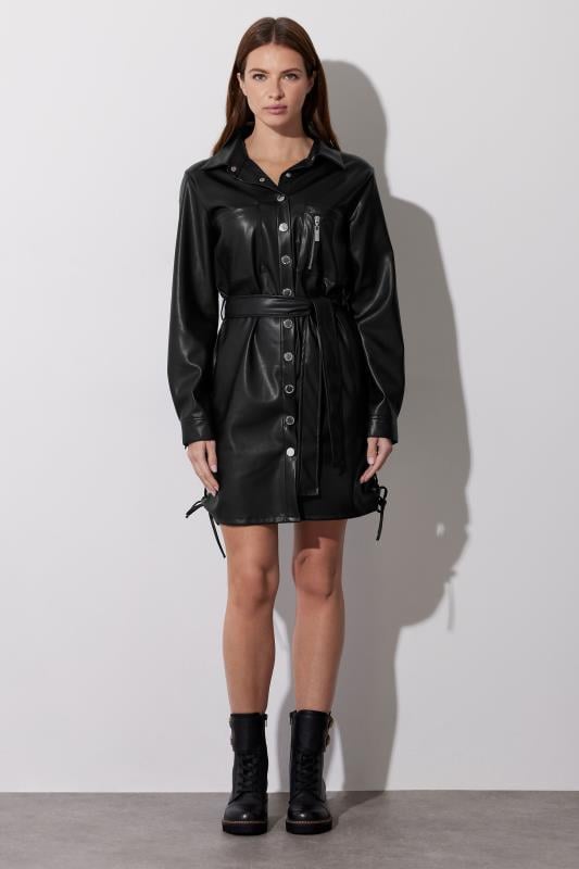 Evans STAR Black Faux Leather Shirt Dress
