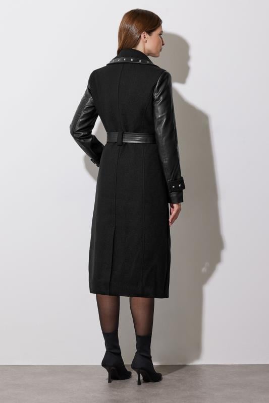 Evans STAR Black Faux Leather Studded Trench Coat