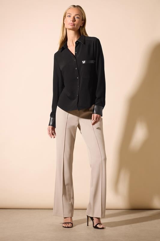 Evans STAR Black Faux Leather Trim Shirt