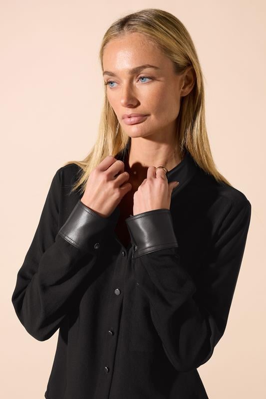 Evans STAR Black Faux Leather Trim Shirt