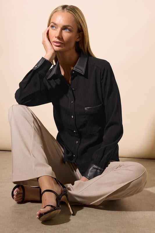 Evans STAR Black Faux Leather Trim Shirt