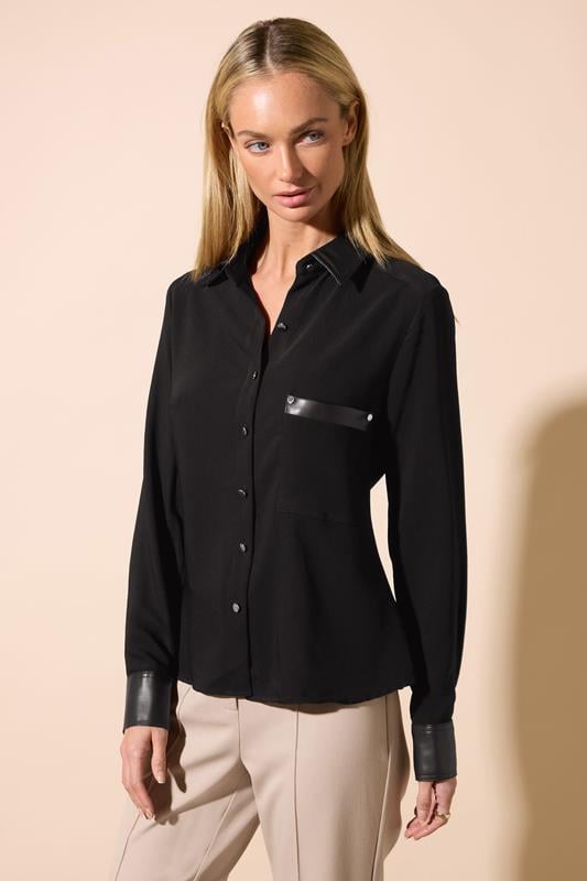 evans STAR Black Faux Leather Trim Shirt