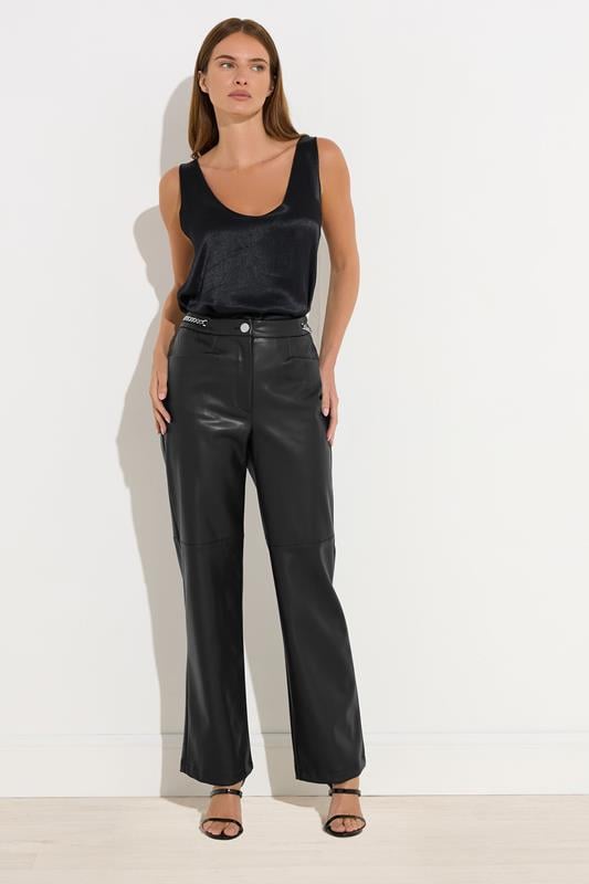 Evans STAR Black Faux Leather Wide Leg Trousers