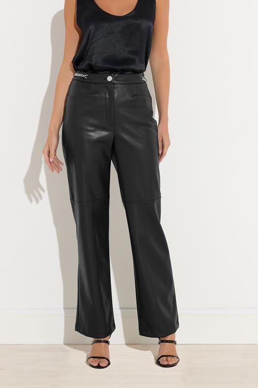 Evans STAR Black Faux Leather Wide Leg Trousers