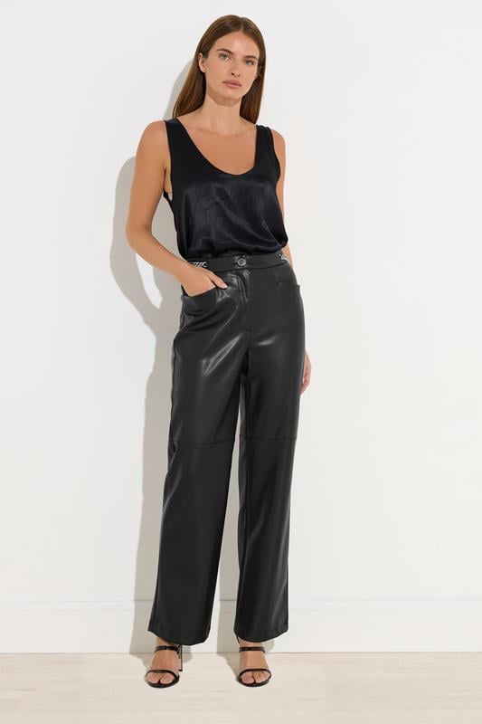 Evans STAR Black Faux Leather Wide Leg Trousers