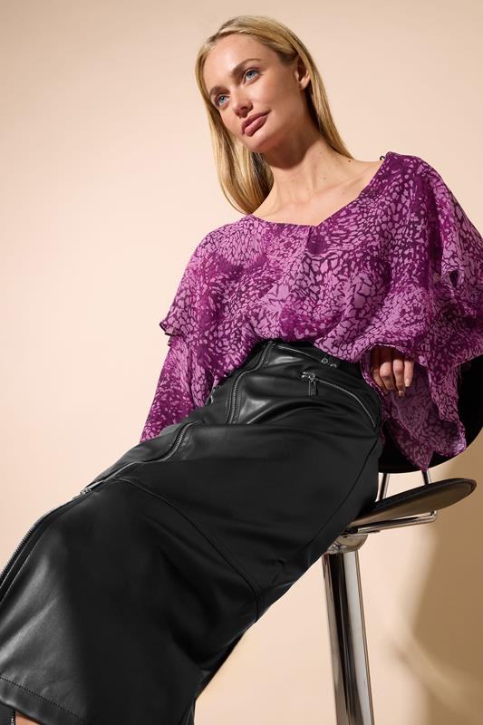 Evans STAR Black Faux Leather Zip Detail Skirt