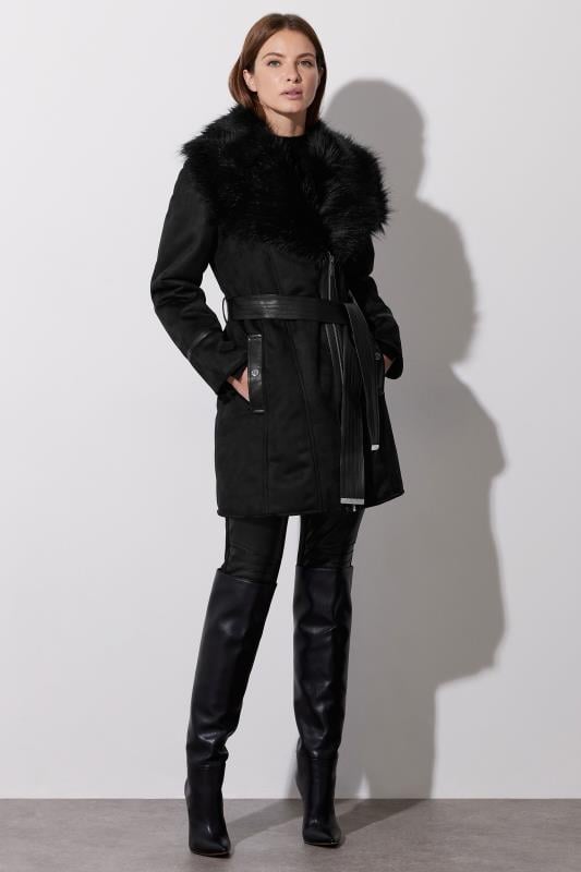 Evans STAR Black Faux Suede Belted Jacket