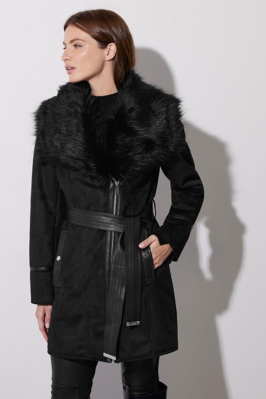 Evans STAR Black Faux Suede Belted Jacket