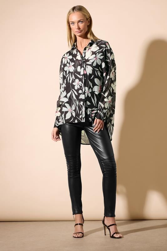 Evans STAR Black Floral Longline Shirt