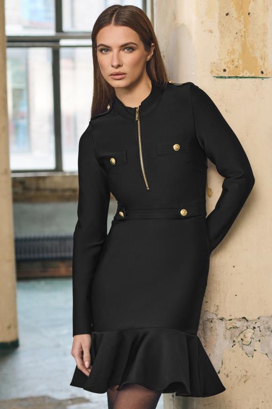 evans STAR Black Frill Detail Dress