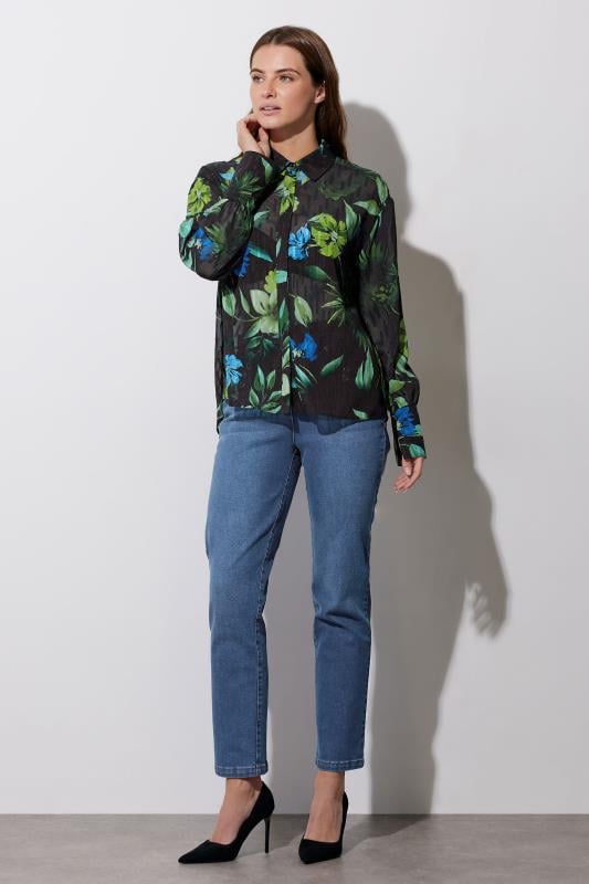 Evans STAR Black Gem Button Floral Print Shirt